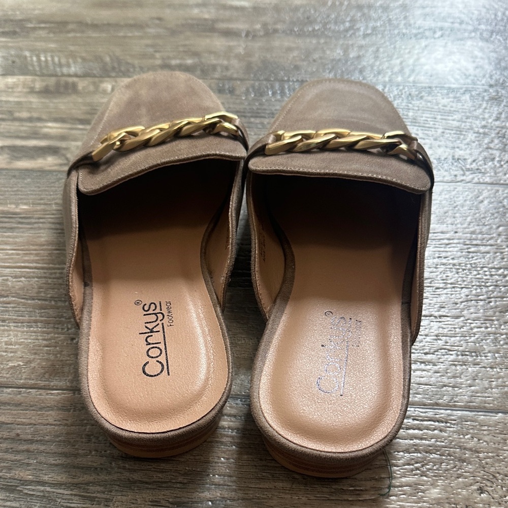 Corkys Brown Suede Mule with Gold Chain - Picture 3 of 5